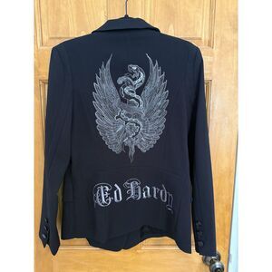 Ed Hardy Embroidered Black Blazer NWOT